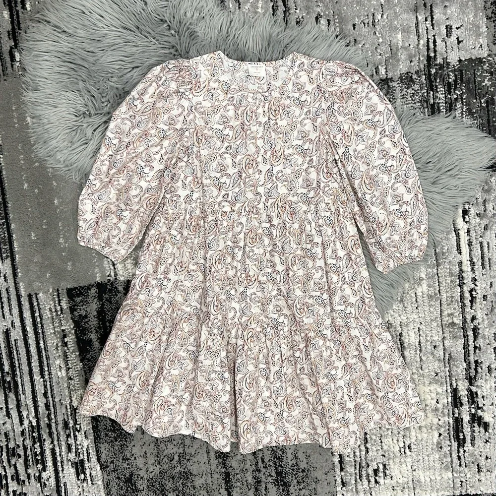 J.Crew Crewcuts Ruched Cotton Poplin Ivory Paisley Puff Sleeve Dress / Girls 10